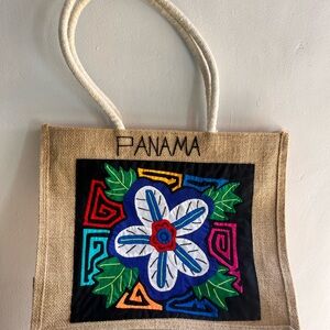 Anama Natural Jute Tote with Multicolor Floral Appliqué